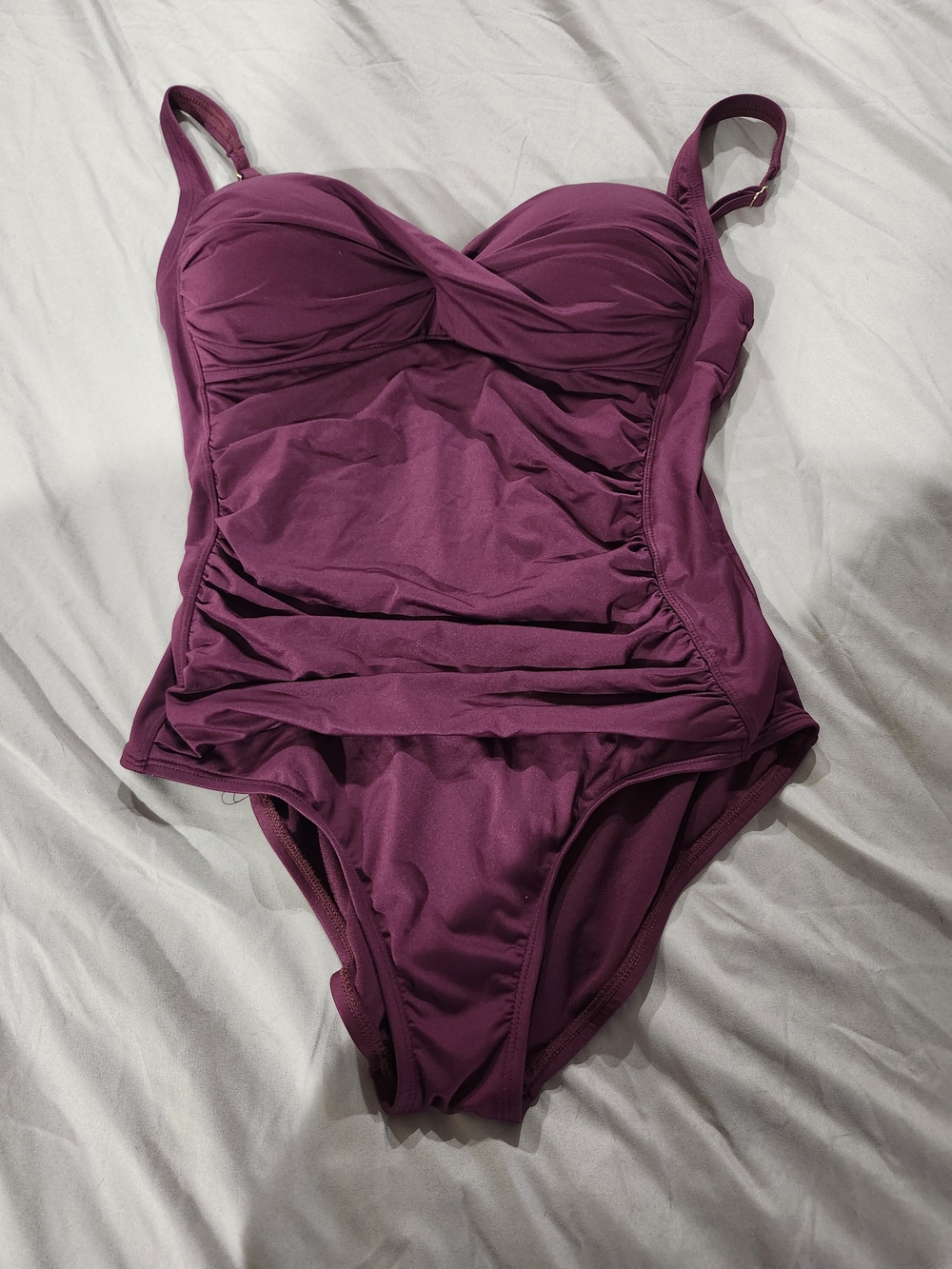 Liz Claiborne Ruched One-Piece Swimsuit in Plum Size 16
